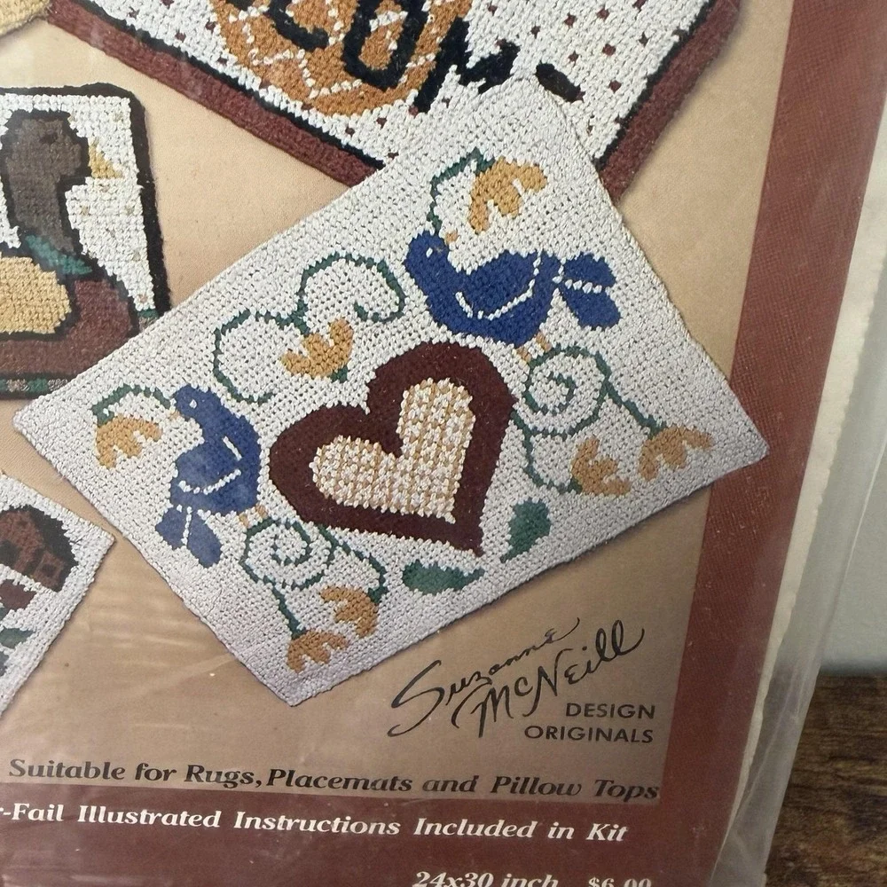 Vintage Rugpoint Rag Rug Kit Heart Birds Distelfink Suzanne McNeill Canvas New